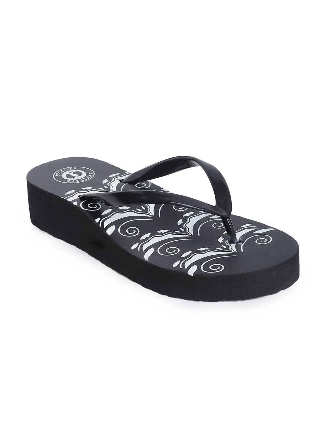 APPITITE Women Black & White Printed Heeled Thong Flip Flop Price in India