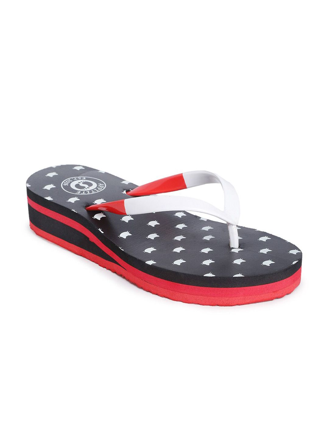 APPITITE Women Black Printed Heeled Thong Flip Flop Price in India