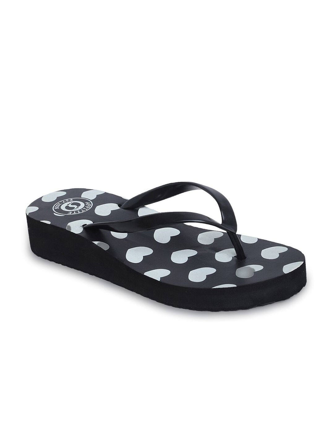 APPITITE Women Black & White Printed Heeled Thong Flip Flop Price in India