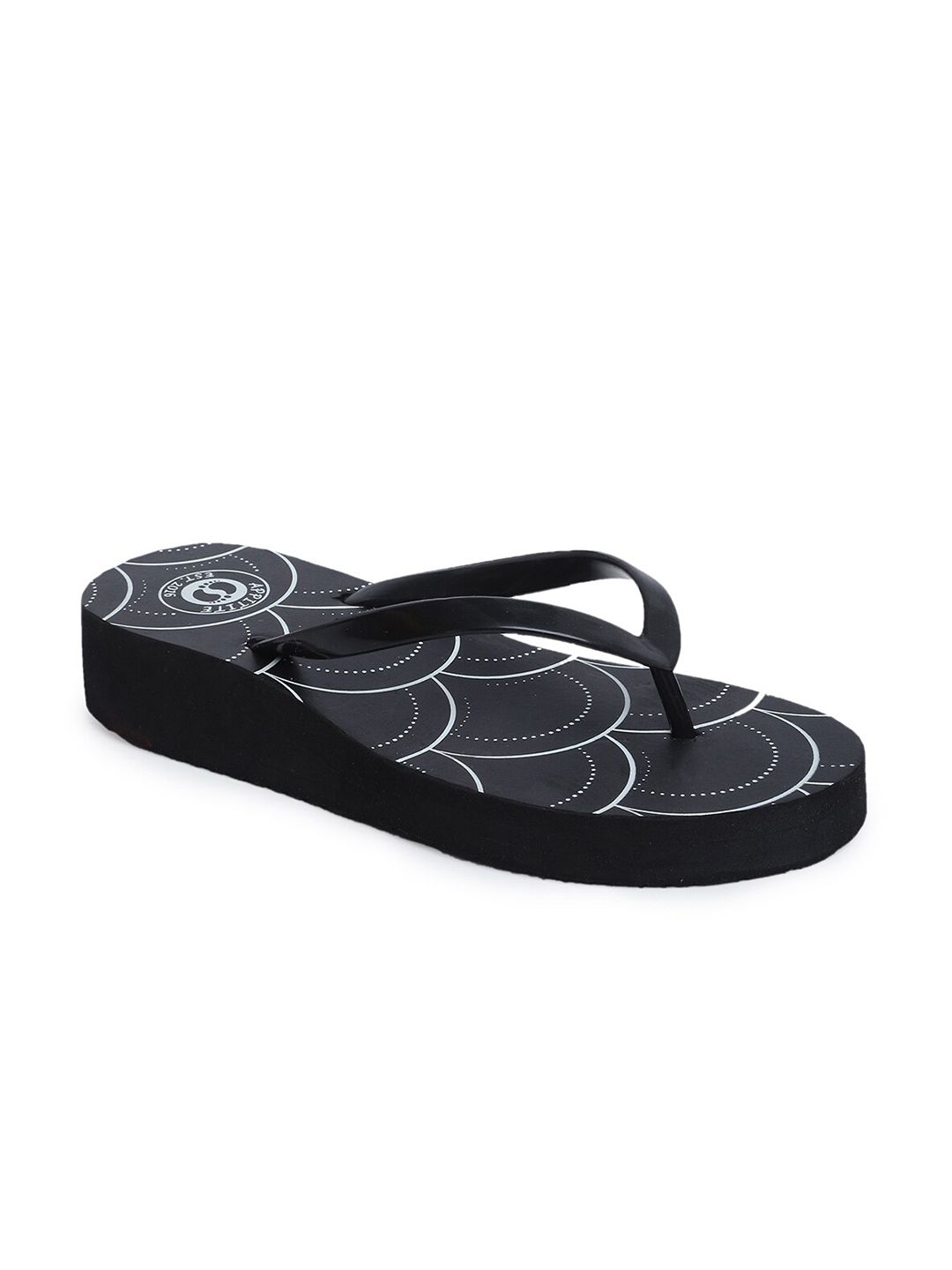 APPITITE Women Black & White Printed Heeled Thong Flip Flop Price in India