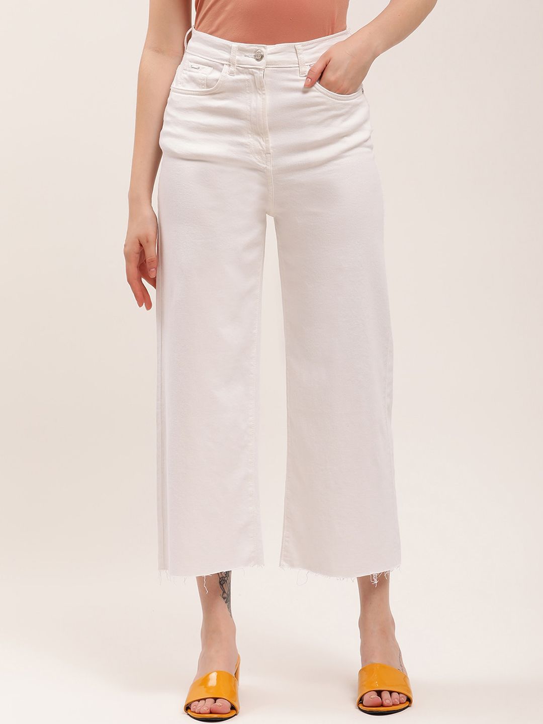 ELLE Women White Wide Leg Flared Jeans Price in India