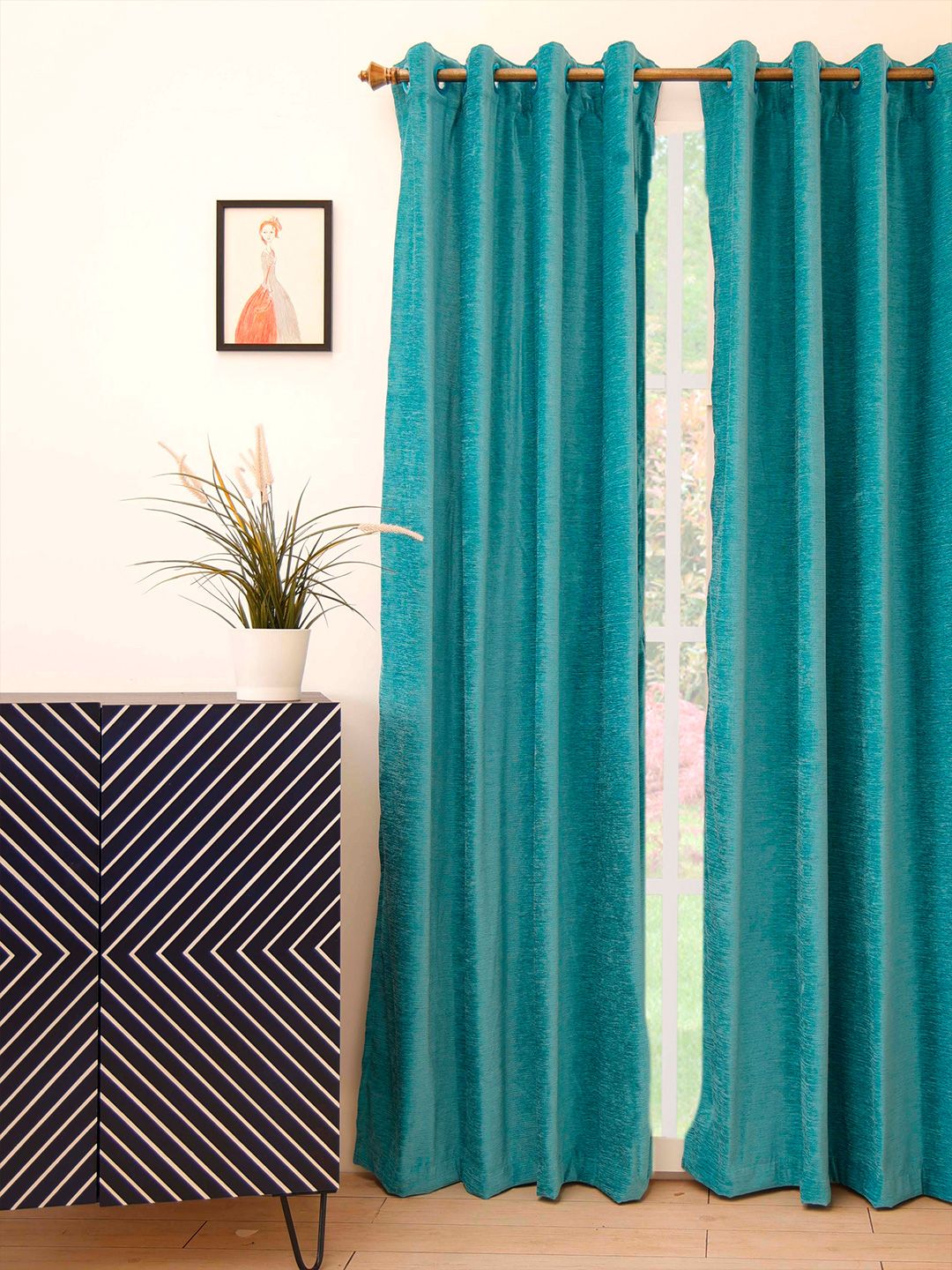 Ariana Teal Solid Room Darkening Long Door Curtain Price in India