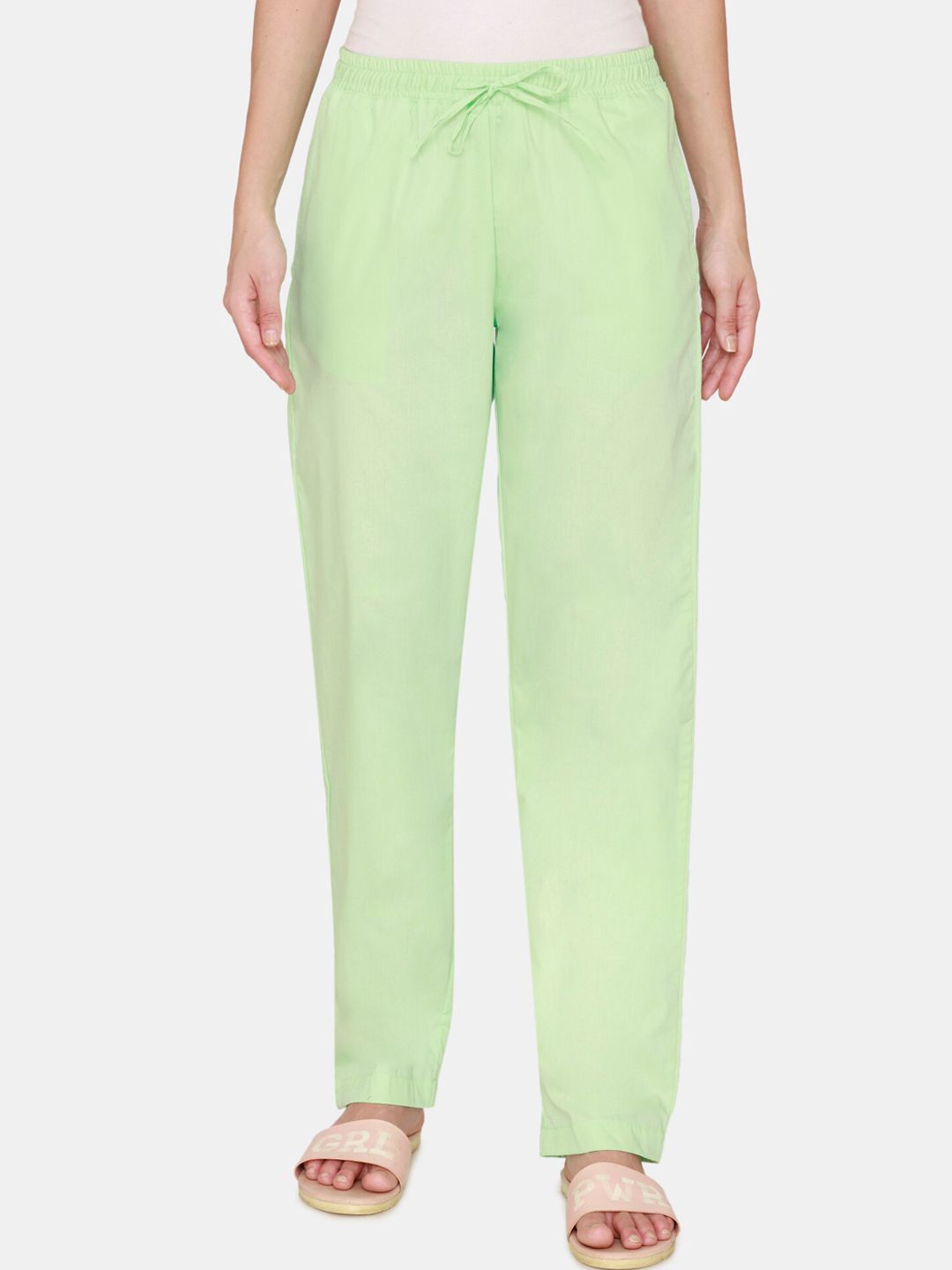 Coucou by Zivame Women Lime Green Solid Cotton Pyjamas Price in India