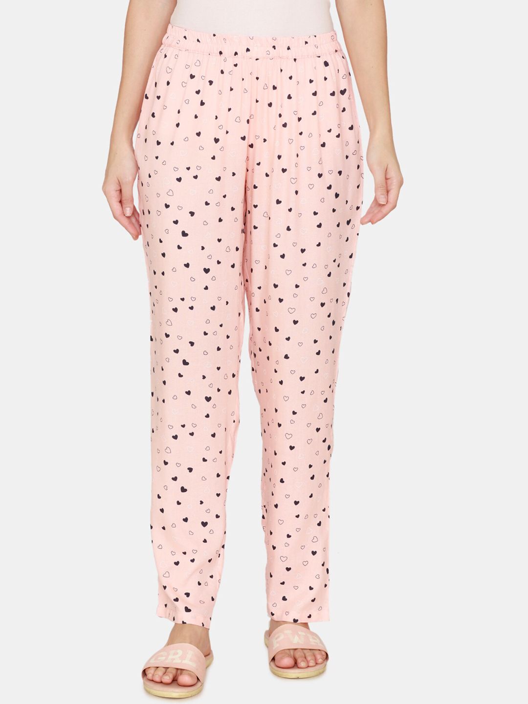 Coucou by Zivame Women Peach-Coloured Printed Cotton Lounge Pants Price in India