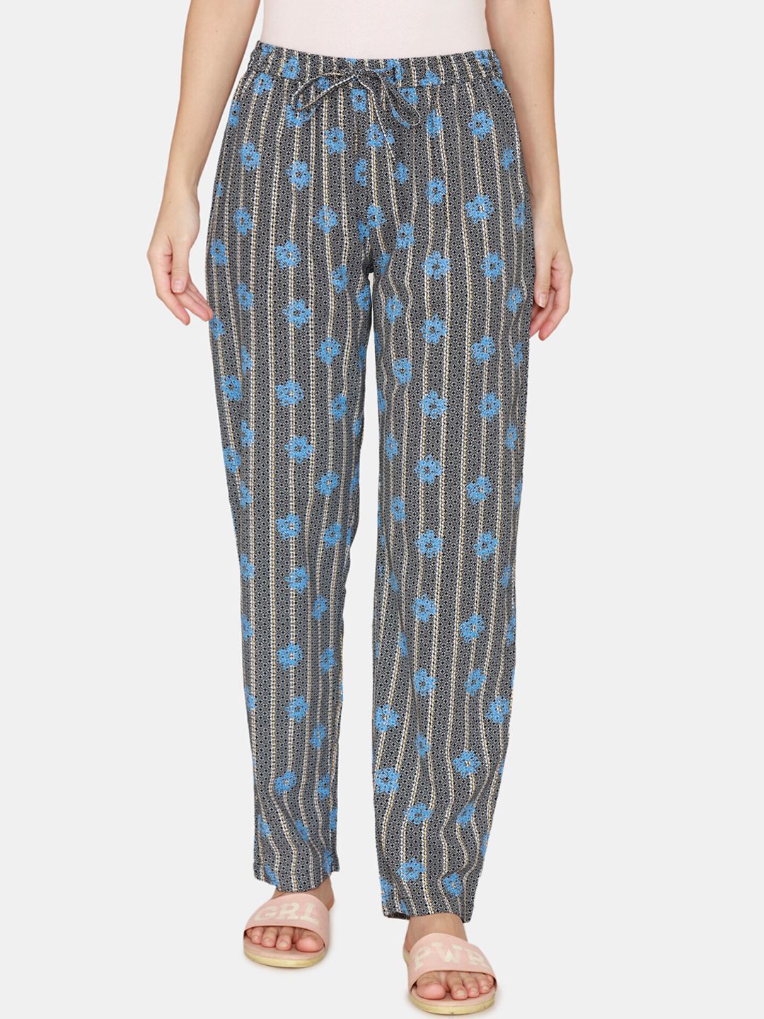 Coucou by Zivame Women Blue & Grey Printed Pure Cotton Pyjamas Price in India