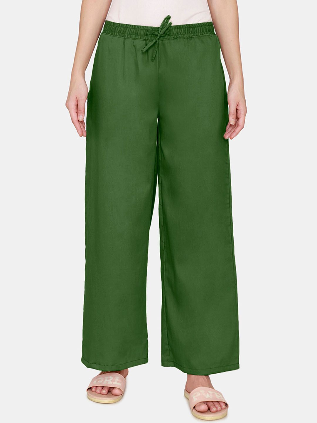 Coucou by Zivame Green Wide Leg Cotton Pyjamas Price in India