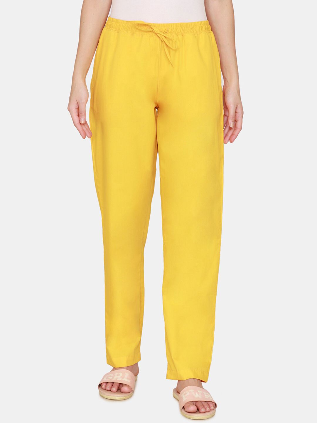 Coucou by Zivame Women Yellow Pure Cotton Lounge Pants Price in India