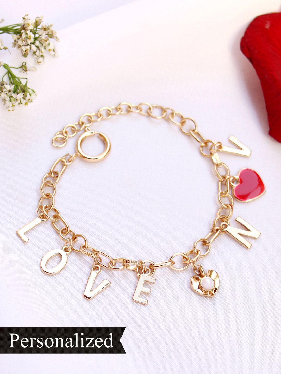 Runway Ritual Women Gold-Toned & Red Gold-Plated Charm Bracelet Price in India