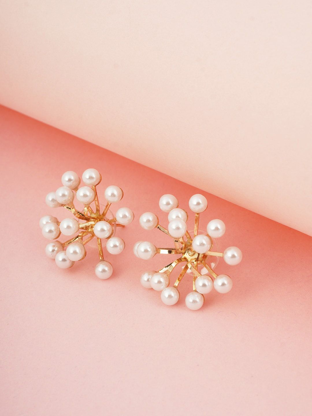 Ferosh White & Gold-Toned Circular Pearl Studs Earrings Price in India