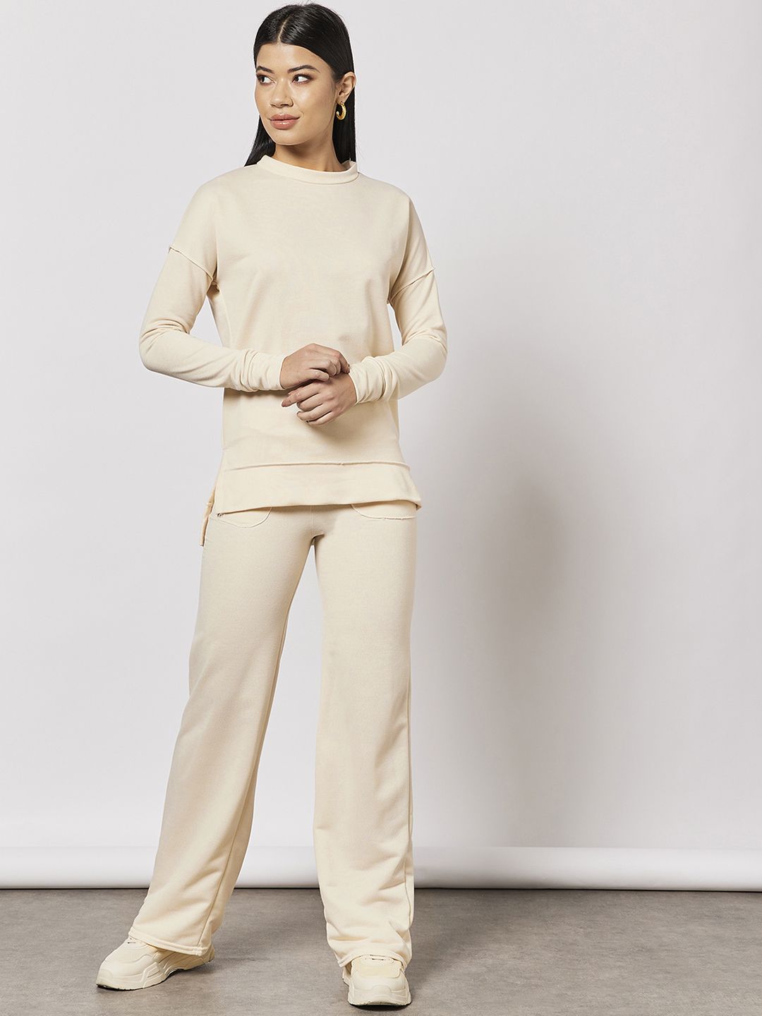 Femme Luxe Women Beige Solid Co-Ords Set