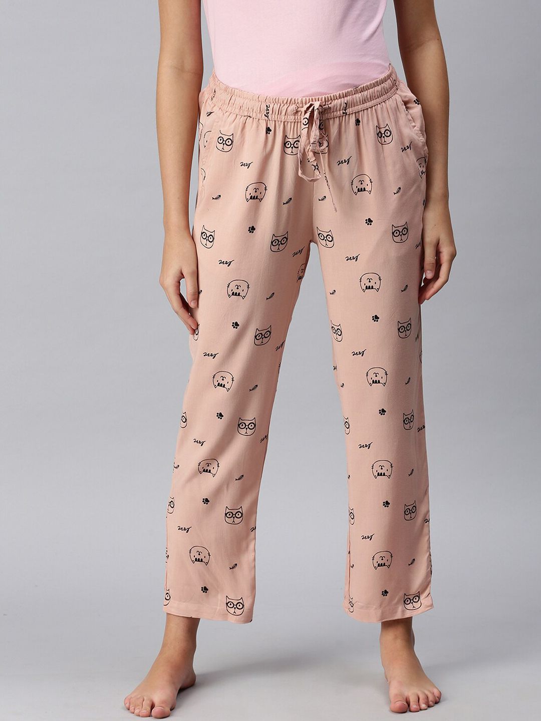 De Moza Women Pink Printed Lounge Pants Price in India