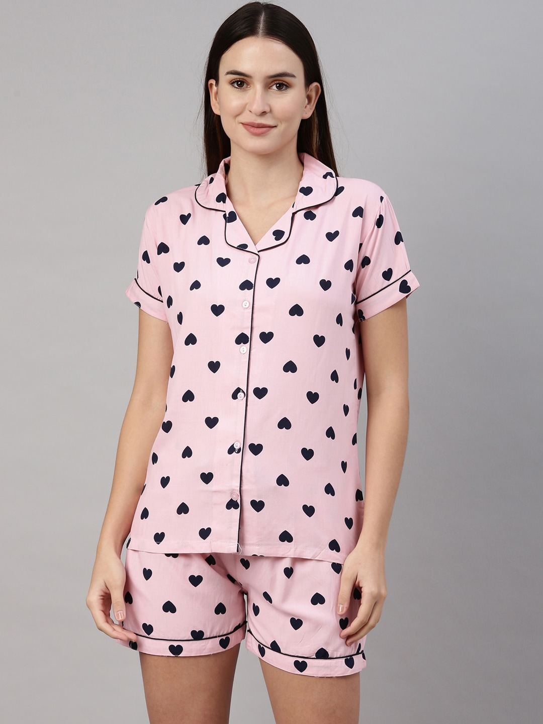 GOLDSTROMS Women Pink & Black Graphic Printed Night suit Price in India