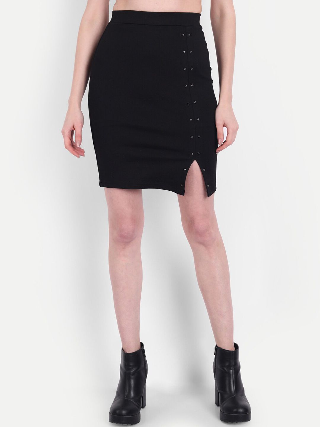 BROADSTAR Women Black Solid Pencil Mini Skirt