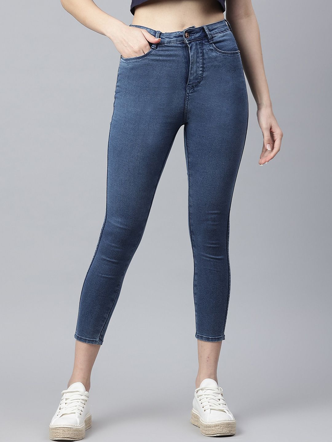 Code 61 Women Blue Skinny Fit High-Rise Bleached Stretchable Jeans Price in India