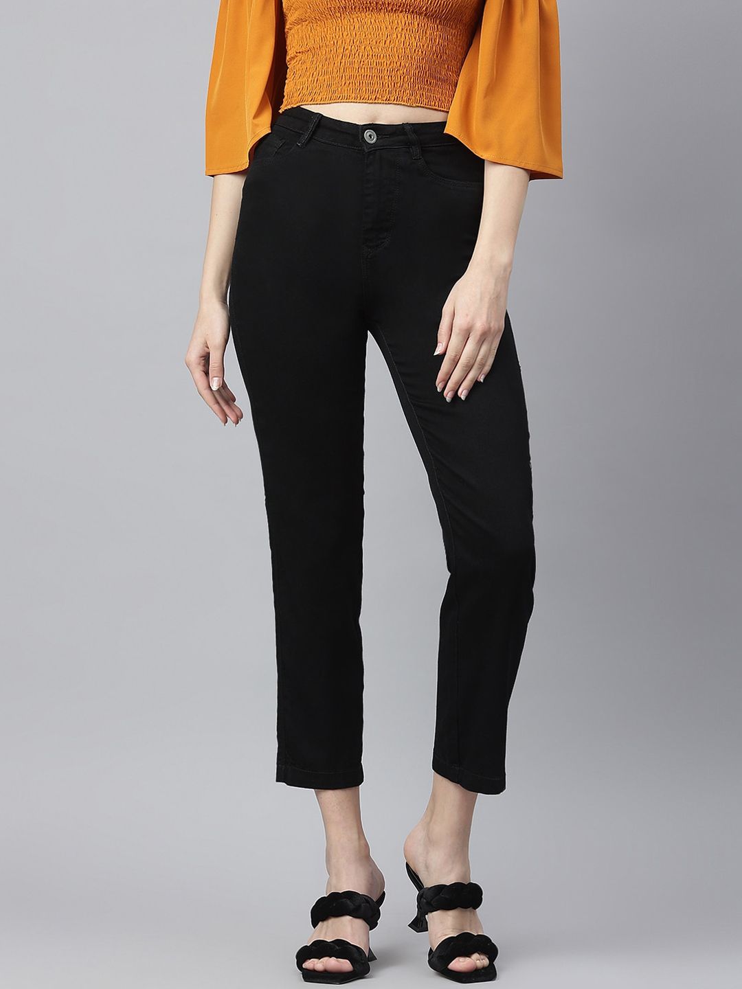 Code 61 Women Black High-Rise Stretchable Cropped Jeans Price in India