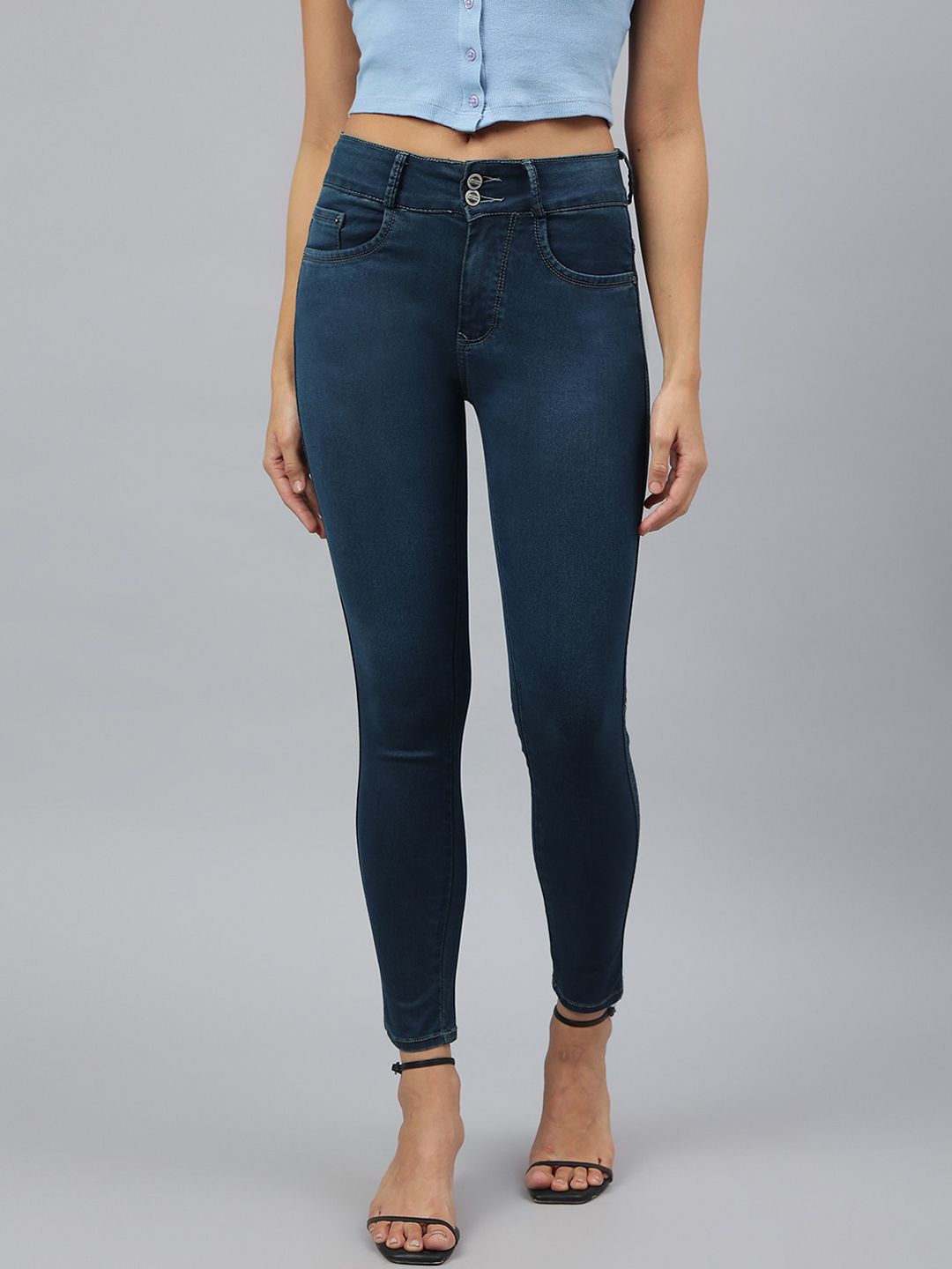 Code 61 Women Navy Blue Skinny Fit Stretchable Jeans Price in India