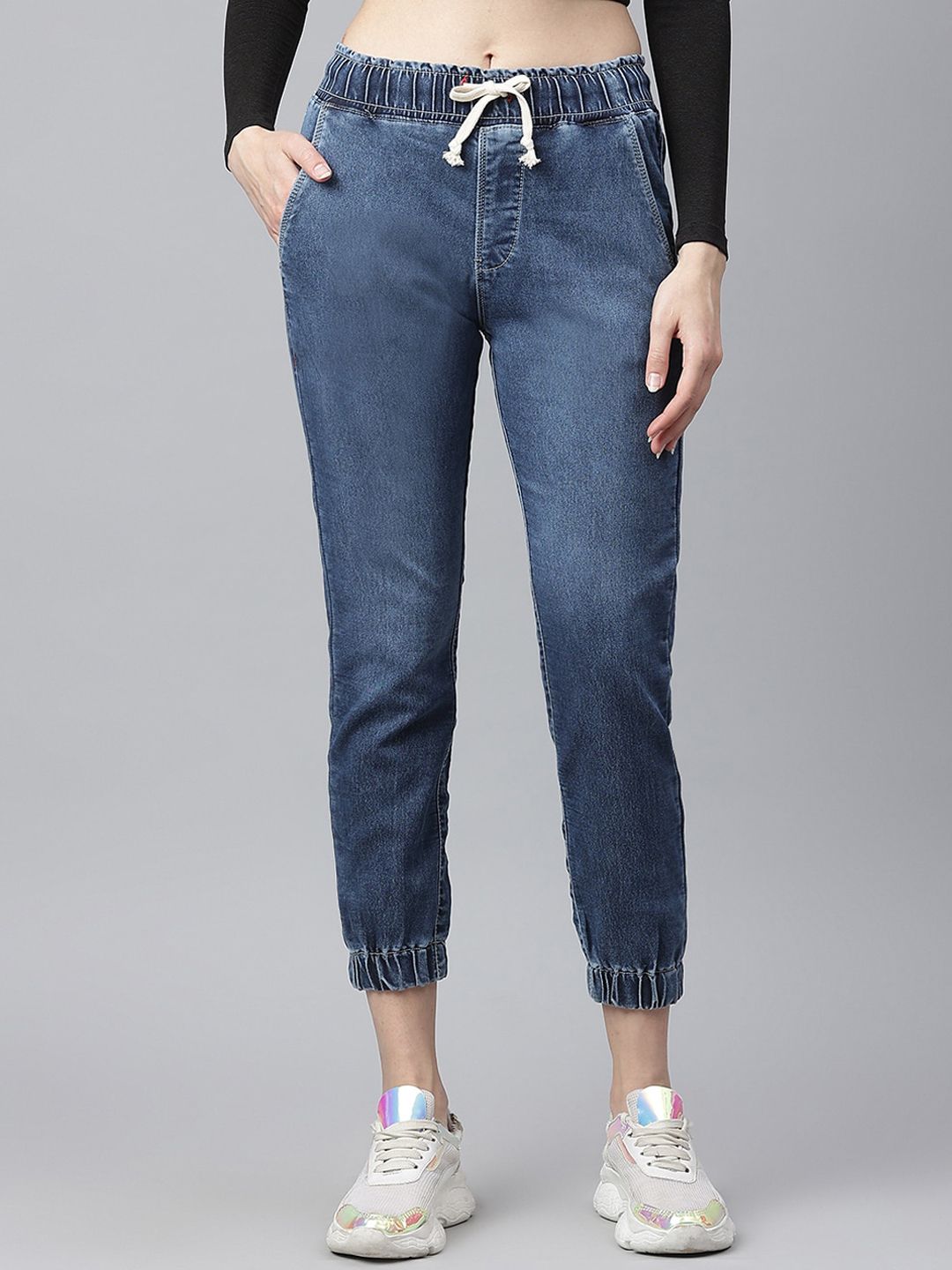 Code 61 Women Blue Jogger Stretchable Jeans Price in India