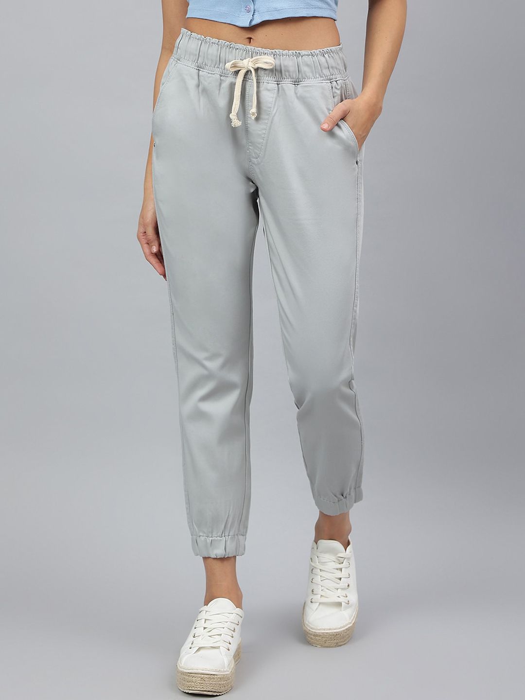 Code 61 Women Grey Solid Jogger Low Distress Stretchable Cotton Jeans Price in India