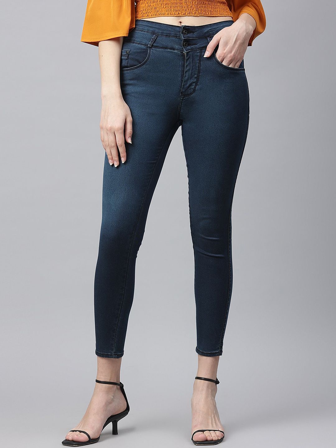 Code 61 Women Navy Blue Skinny Fit High-Rise Stretchable Jeans Price in India