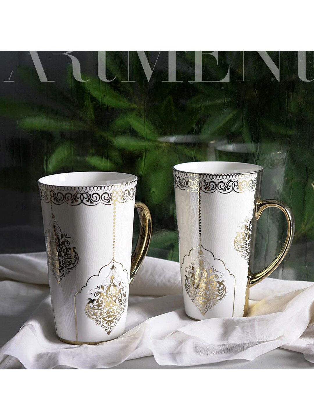 THE ARTMENT Grey & Gold-Toned Printed Tall Mug Price in India
