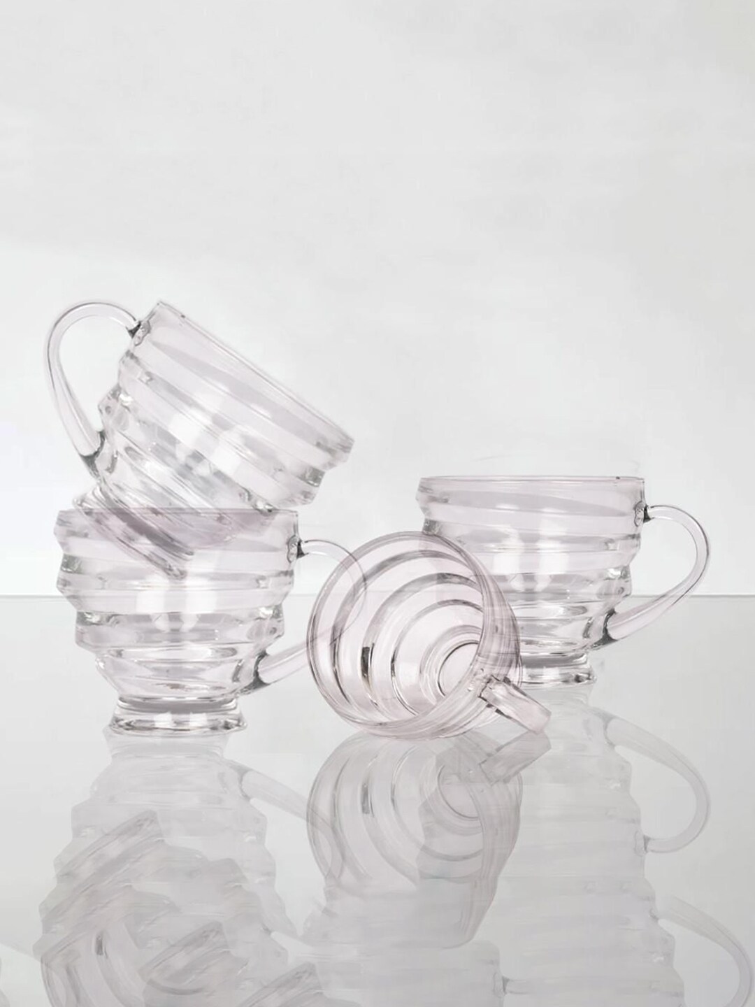 THE ARTMENT Set of 6 Transparent Textured Glass Glossy Cups Price in India