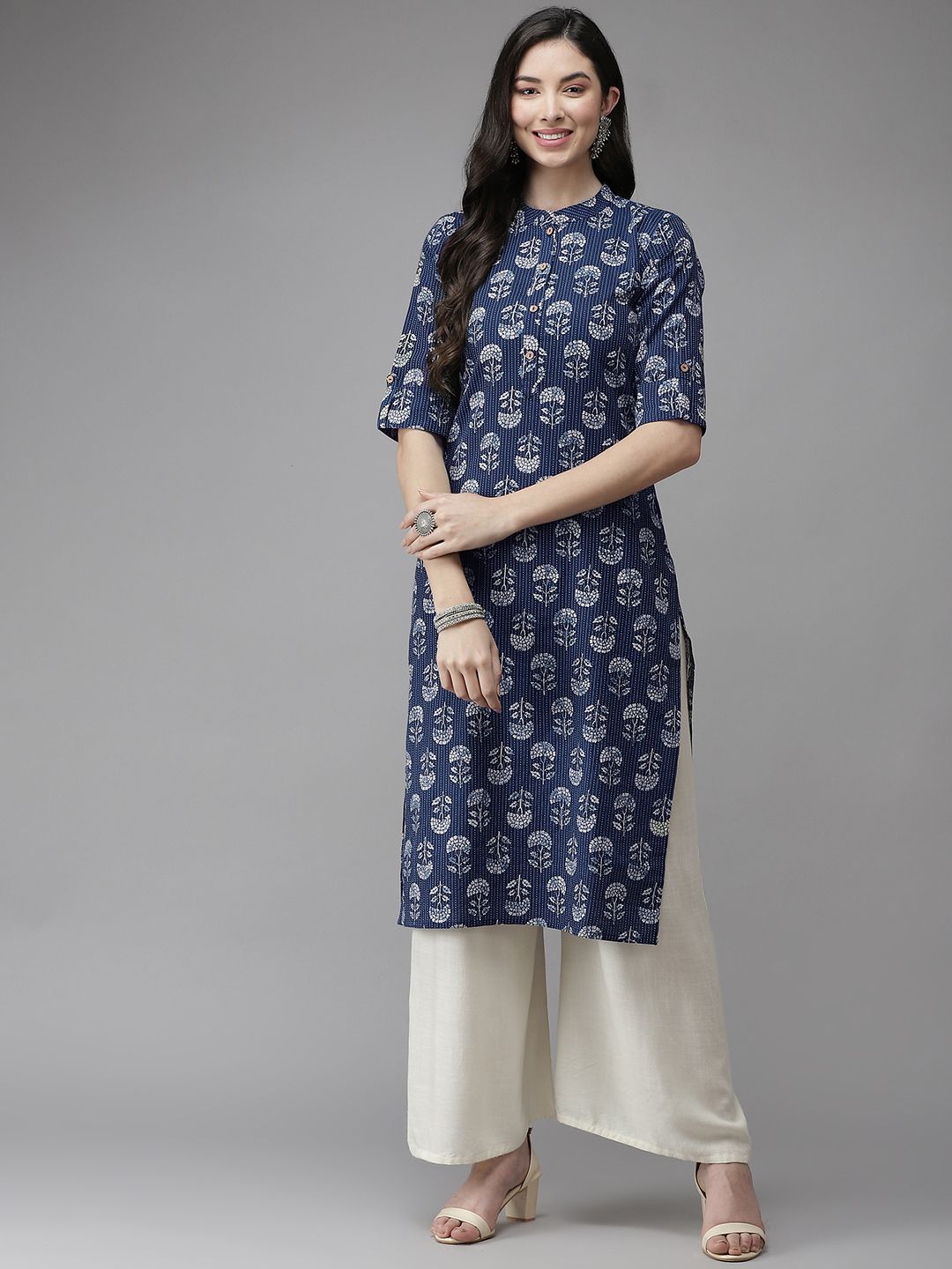 Cayman Women Blue Ethnic Motifs Printed Kurta Price in India