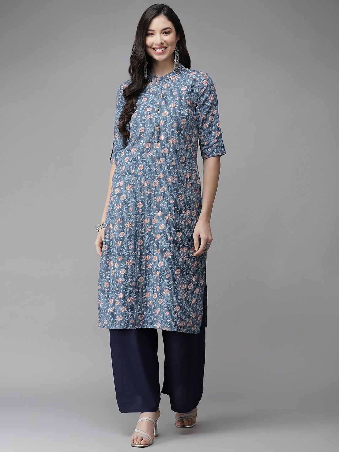 Cayman Women Blue Ethnic Motifs Printed Kurta Price in India