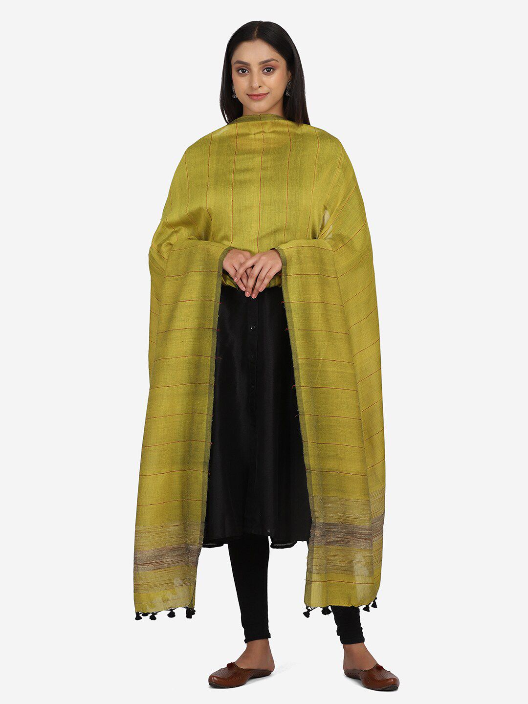 THE WEAVE TRAVELLER Green Woven Design Pure Cotton Dupatta Price in India