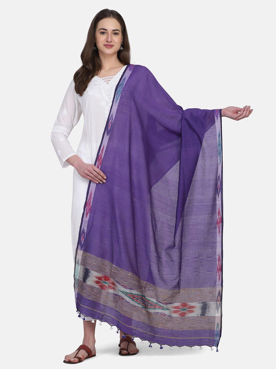 THE WEAVE TRAVELLER Purple & Red Woven Design Pure Cotton Dupatta Price in India