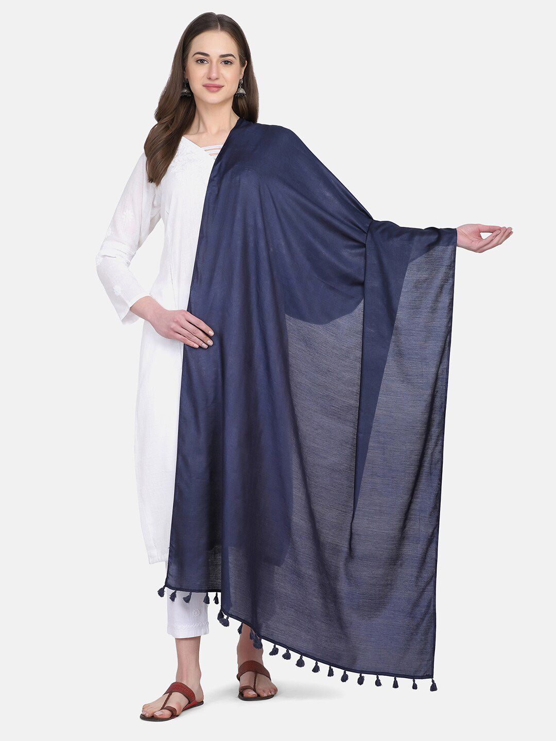 THE WEAVE TRAVELLER Navy Blue Art Silk Dupatta