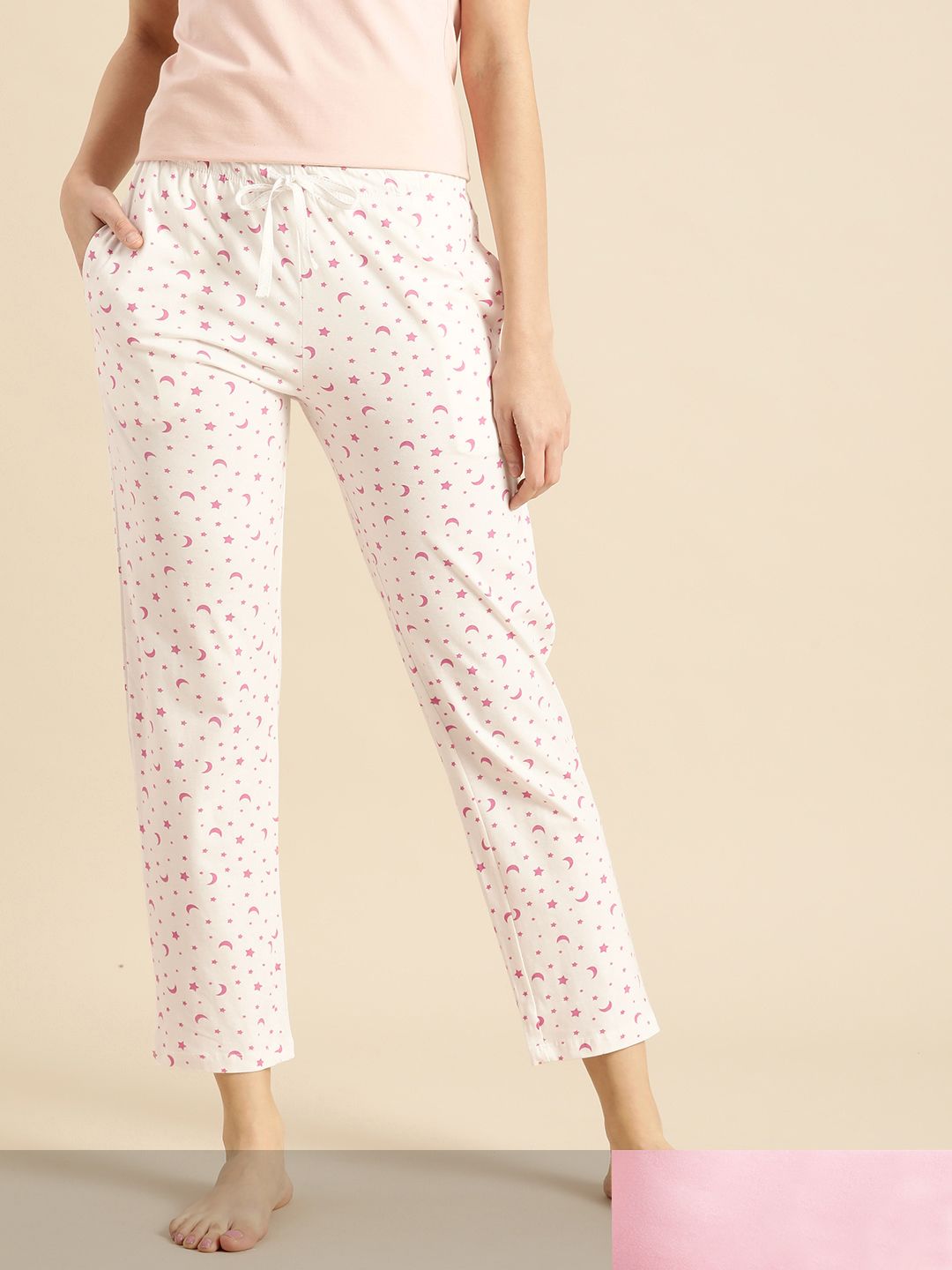 Dreamz by Pantaloons Women Pack Of 2 White & Pink Lounge Pants Price in India