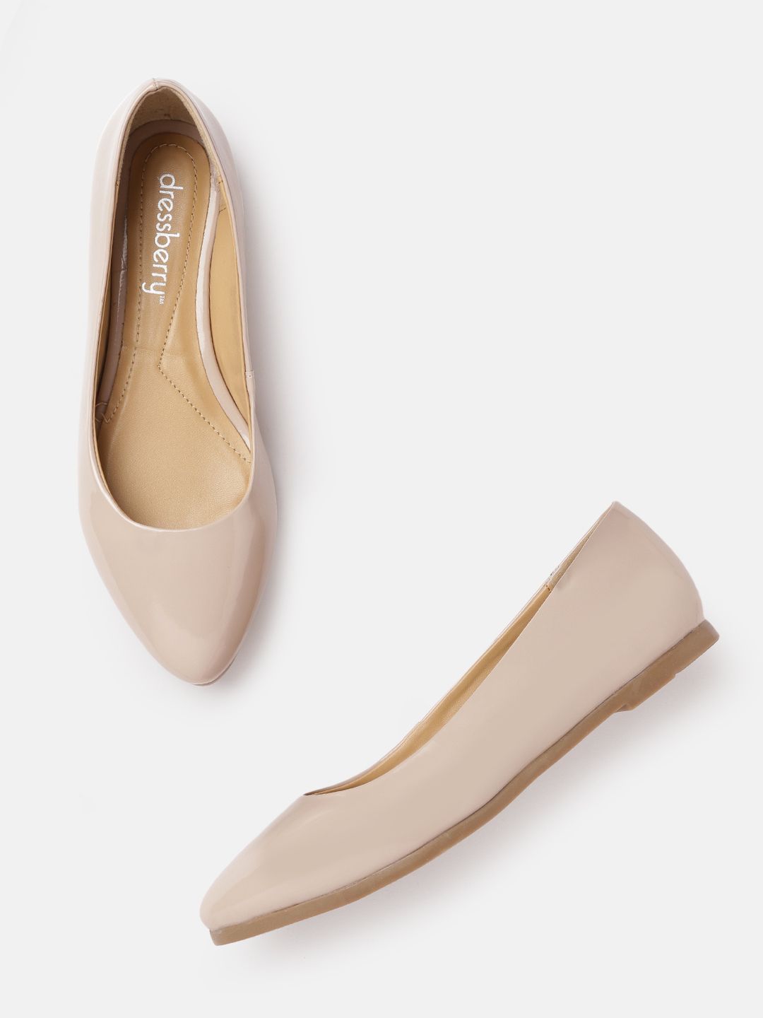 DressBerry Women Beige Patent Finish Ballerinas Price in India