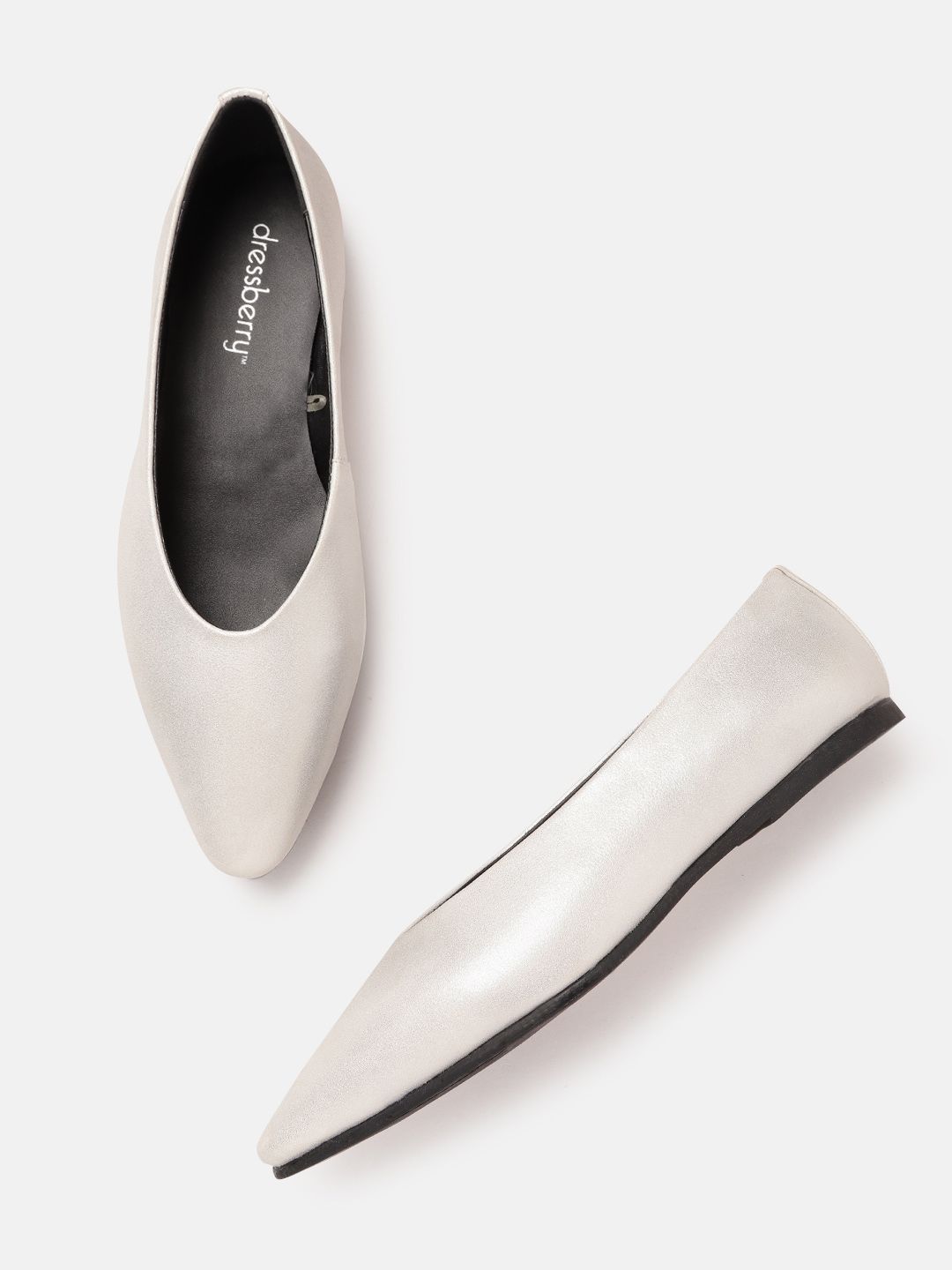 DressBerry Women Silver-Toned Solid Ballerinas Price in India