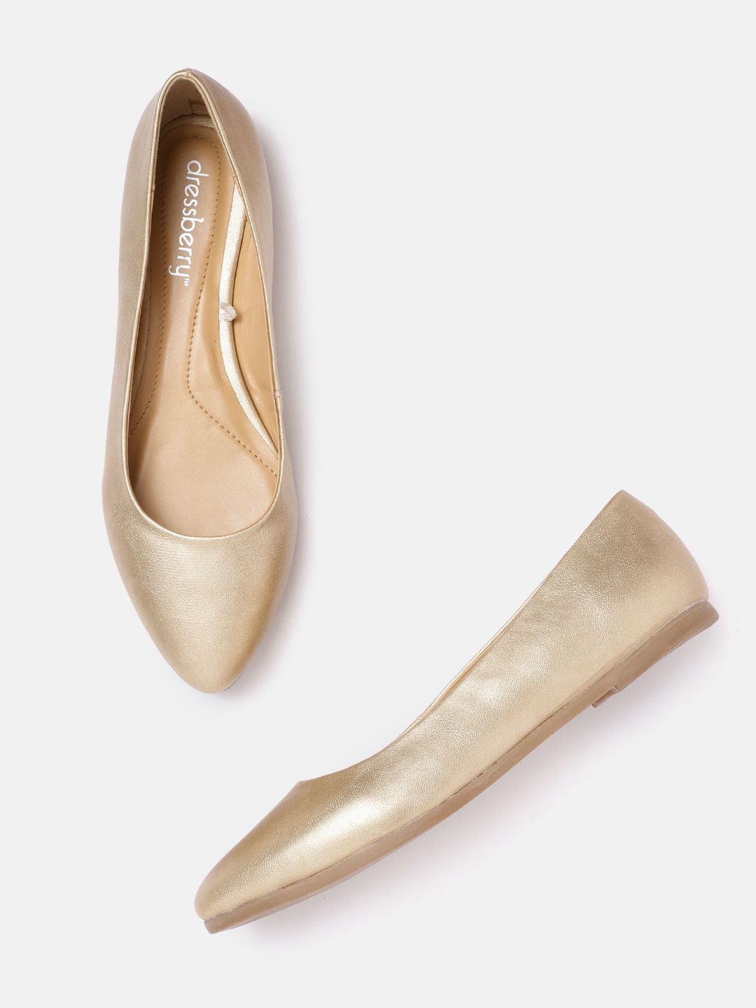 DressBerry Women Gold-Toned Solid Ballerinas Price in India