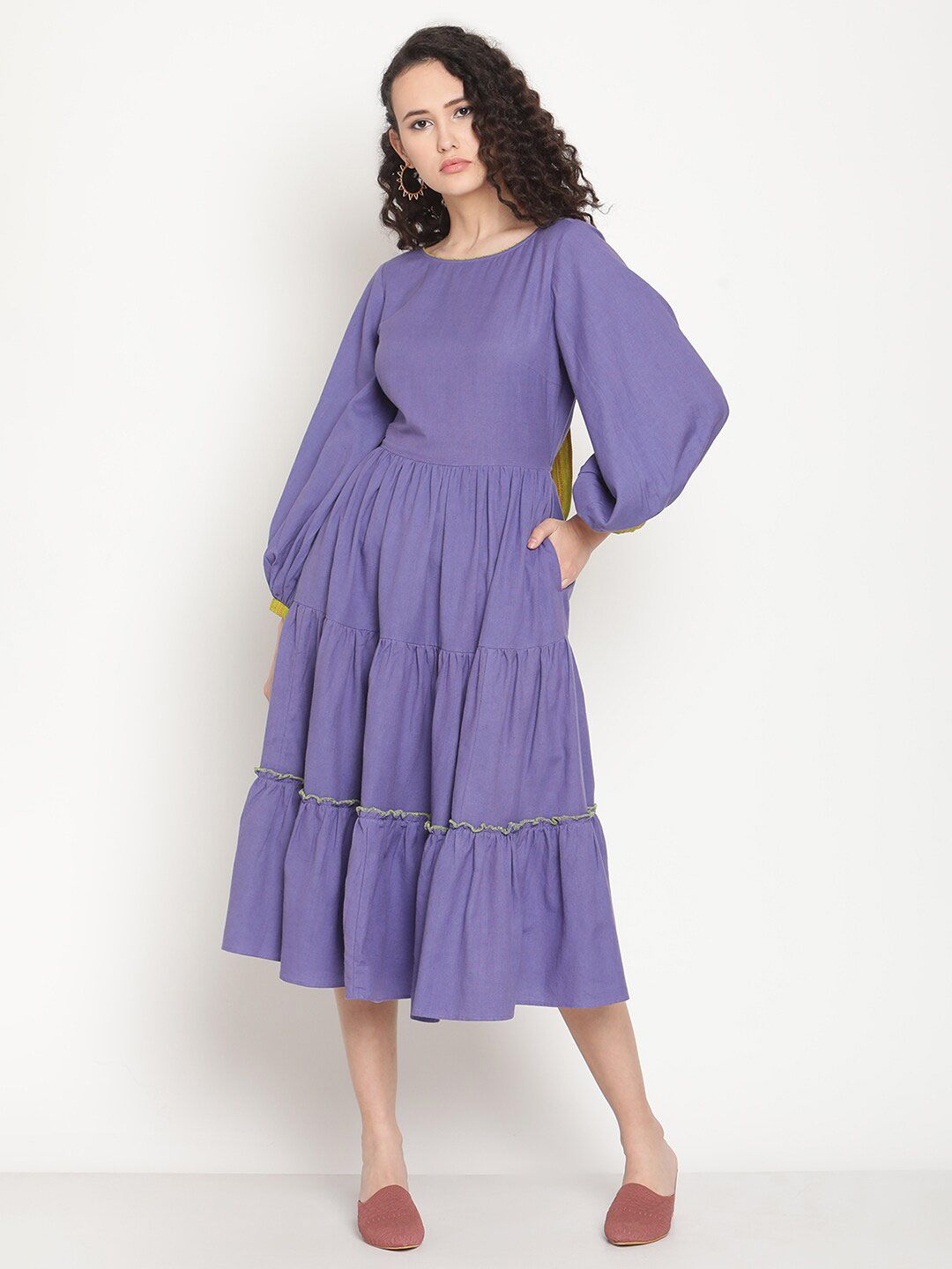 Abhishti Women Violet Tiered Midi Dress Price in India