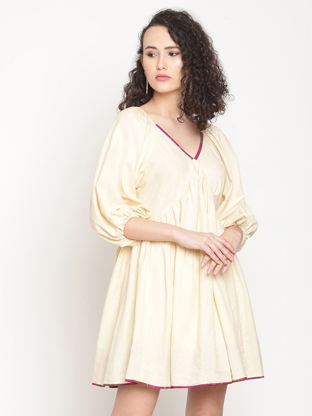 Abhishti Cream-Coloured A-Line Dress Price in India
