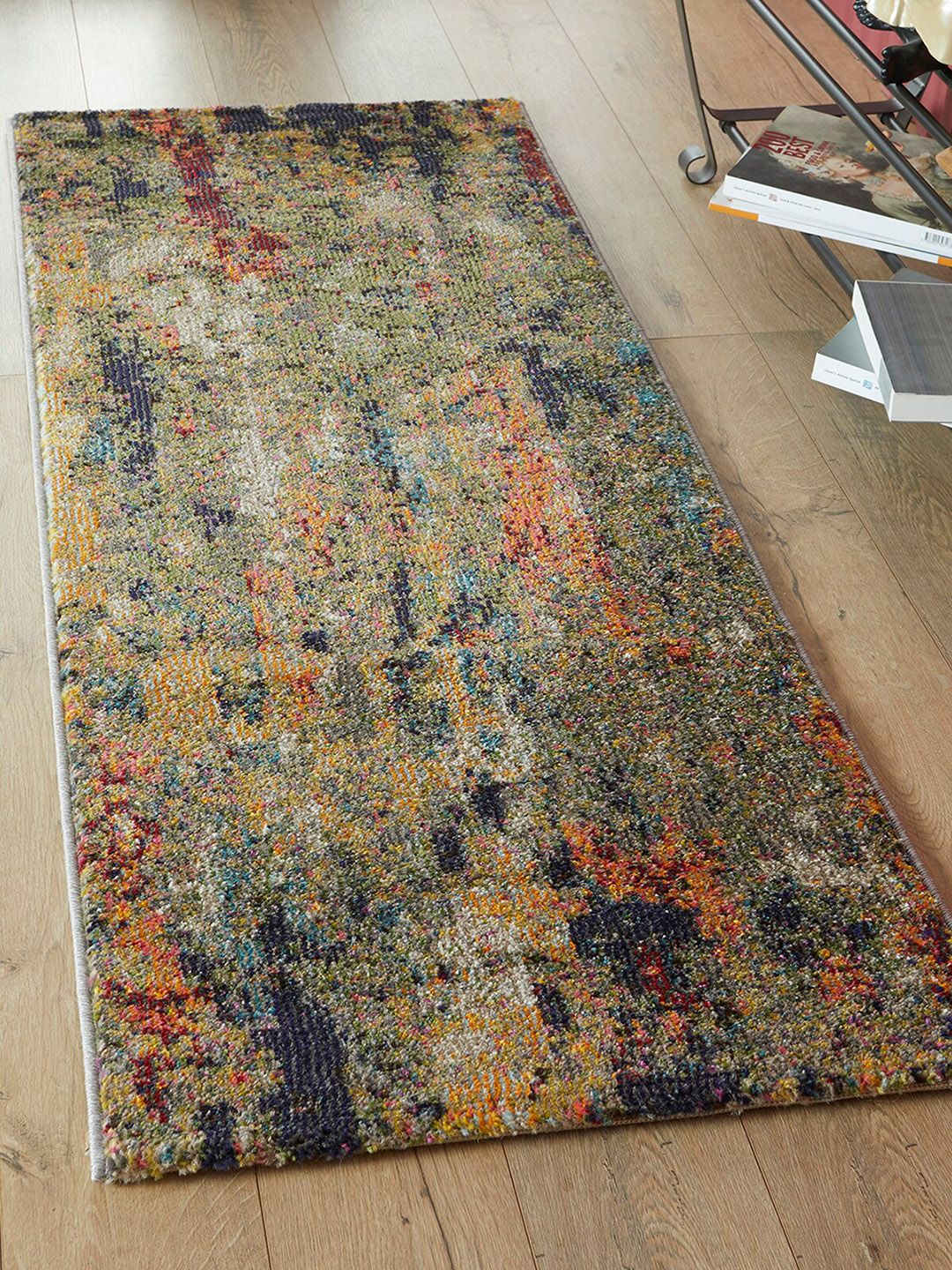 OBSESSIONS Olive Green & Rust Brown Abstract Patterned Floor Runner Price in India