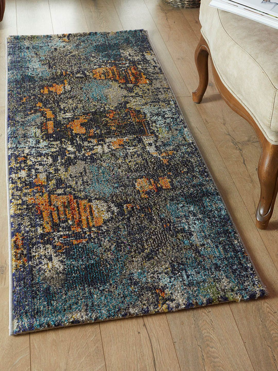 OBSESSIONS Blue & Brown Patterned Antibacterial Runner Price in India