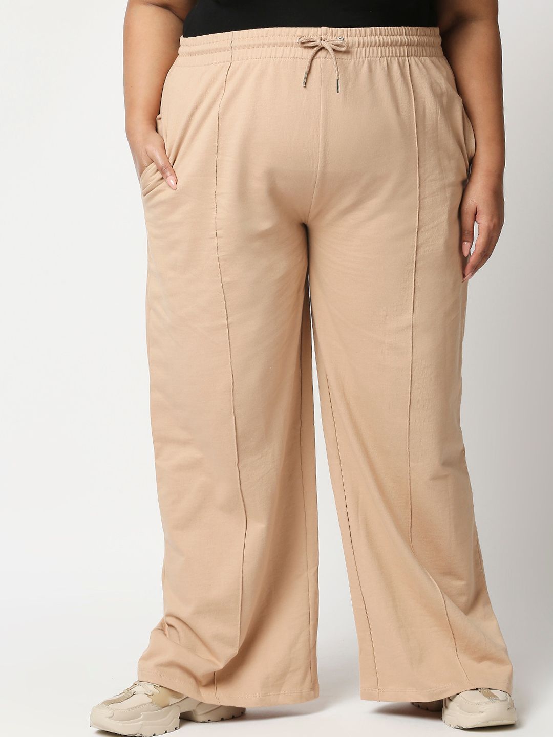 20Dresses Women Plus Size Beige Pleated Cotton Trousers Price in India