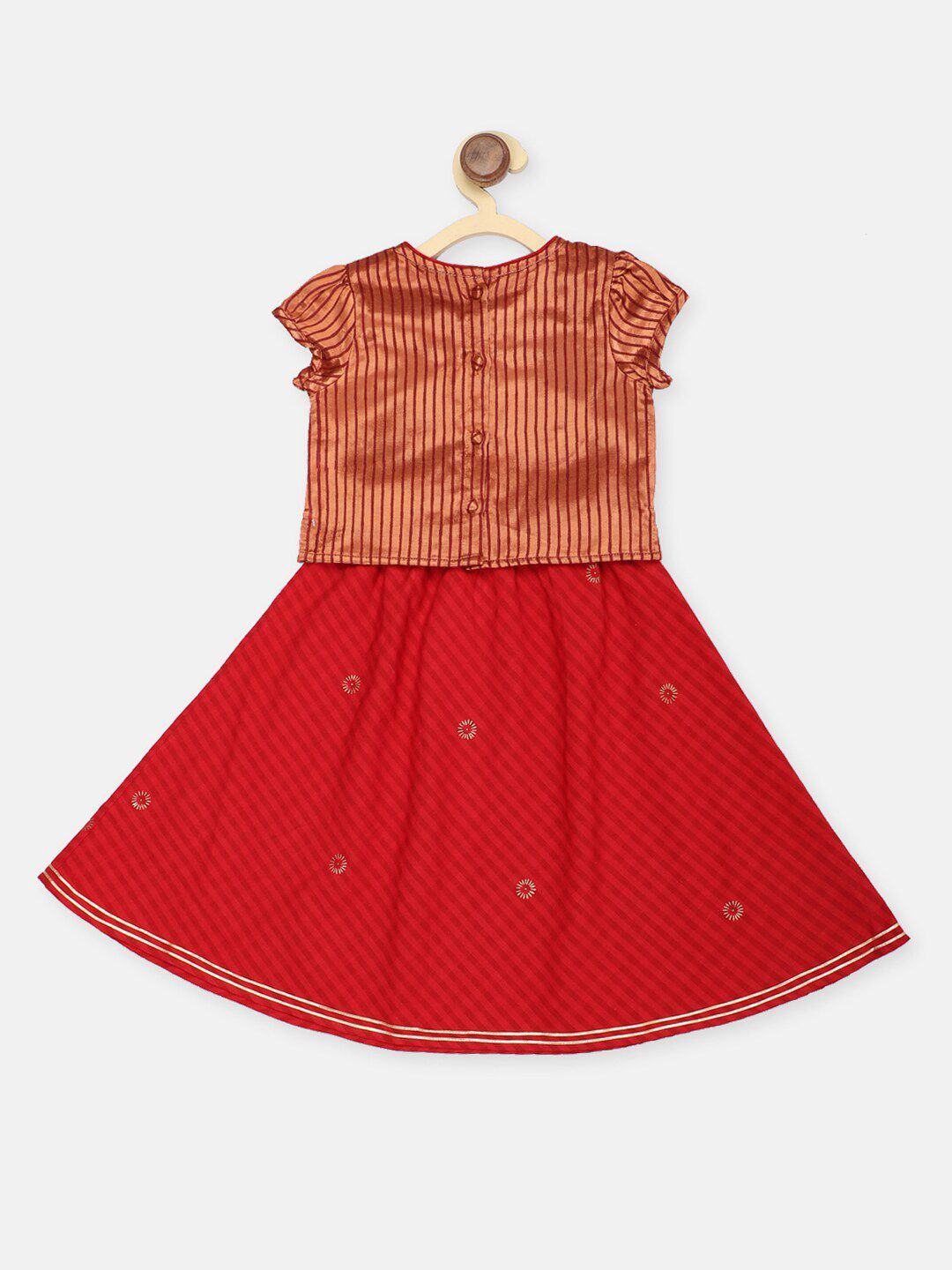 Fabindia Girls Maroon & Gold-Toned Embellished Ready to Wear Lehenga Set