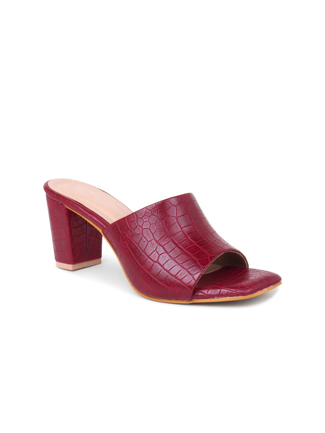 VAYONAA Women Maroon Textured PU Block Sandals Price in India