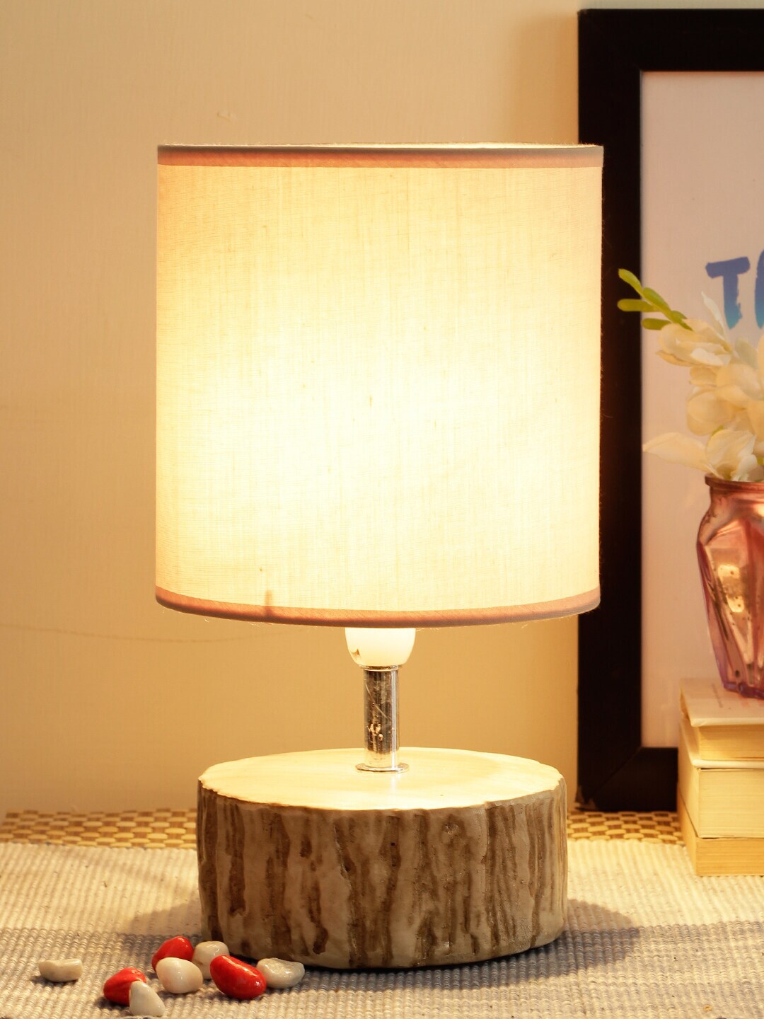 TIED RIBBONS Off White Ceramic Table Lamp with Jute Shade Price in India