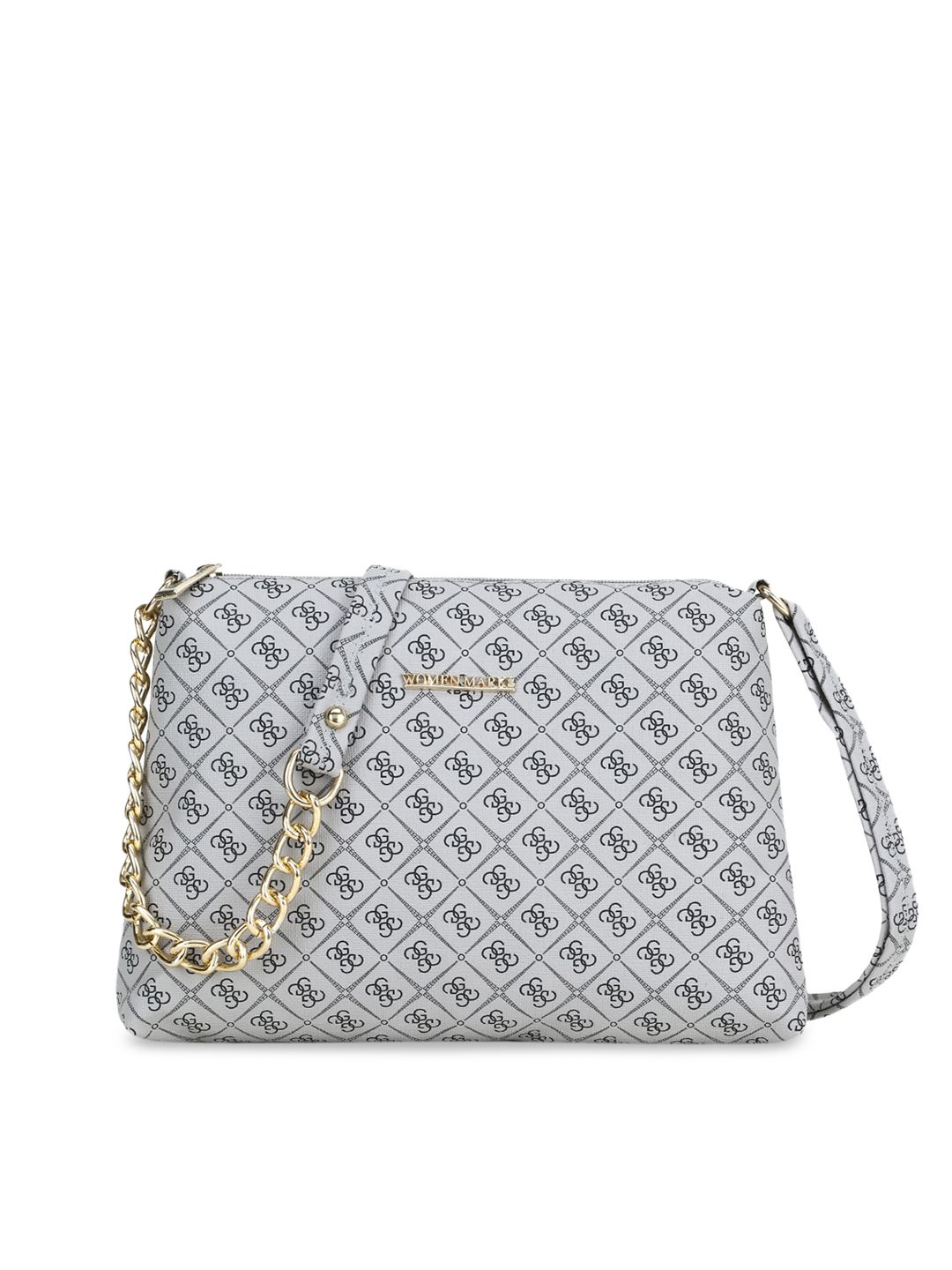 WOMEN MARKS Grey Printed PU Structured Sling Bag Price in India