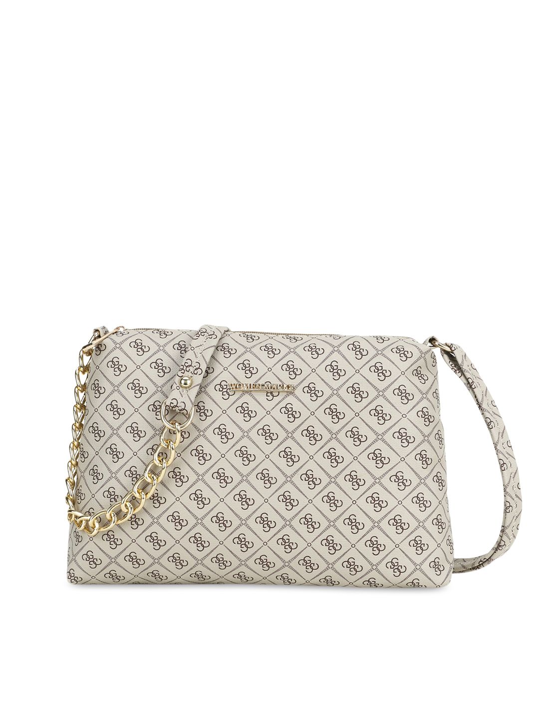 WOMEN MARKS Beige Printed Structured Sling Bag Price in India