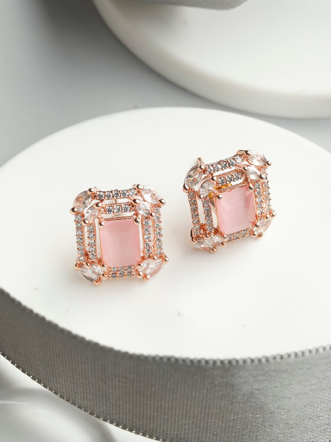 Priyaasi Women Rose Gold Contemporary Studs Earrings Price in India