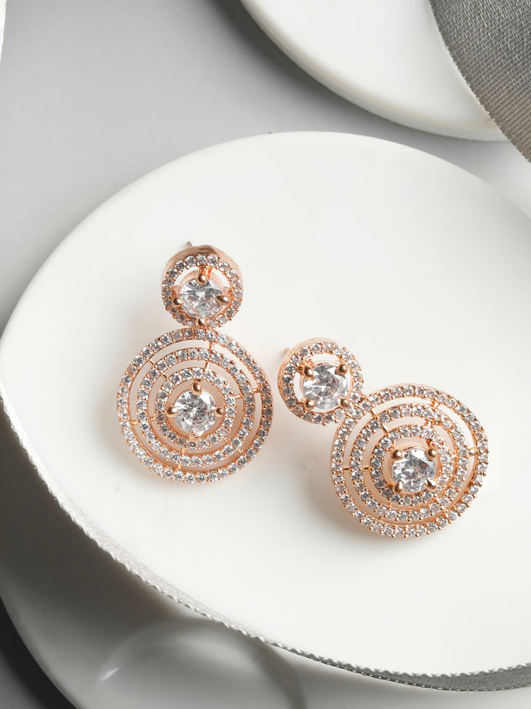 Priyaasi Gold-Toned AD-Studded Contemporary Drop Earrings Price in India