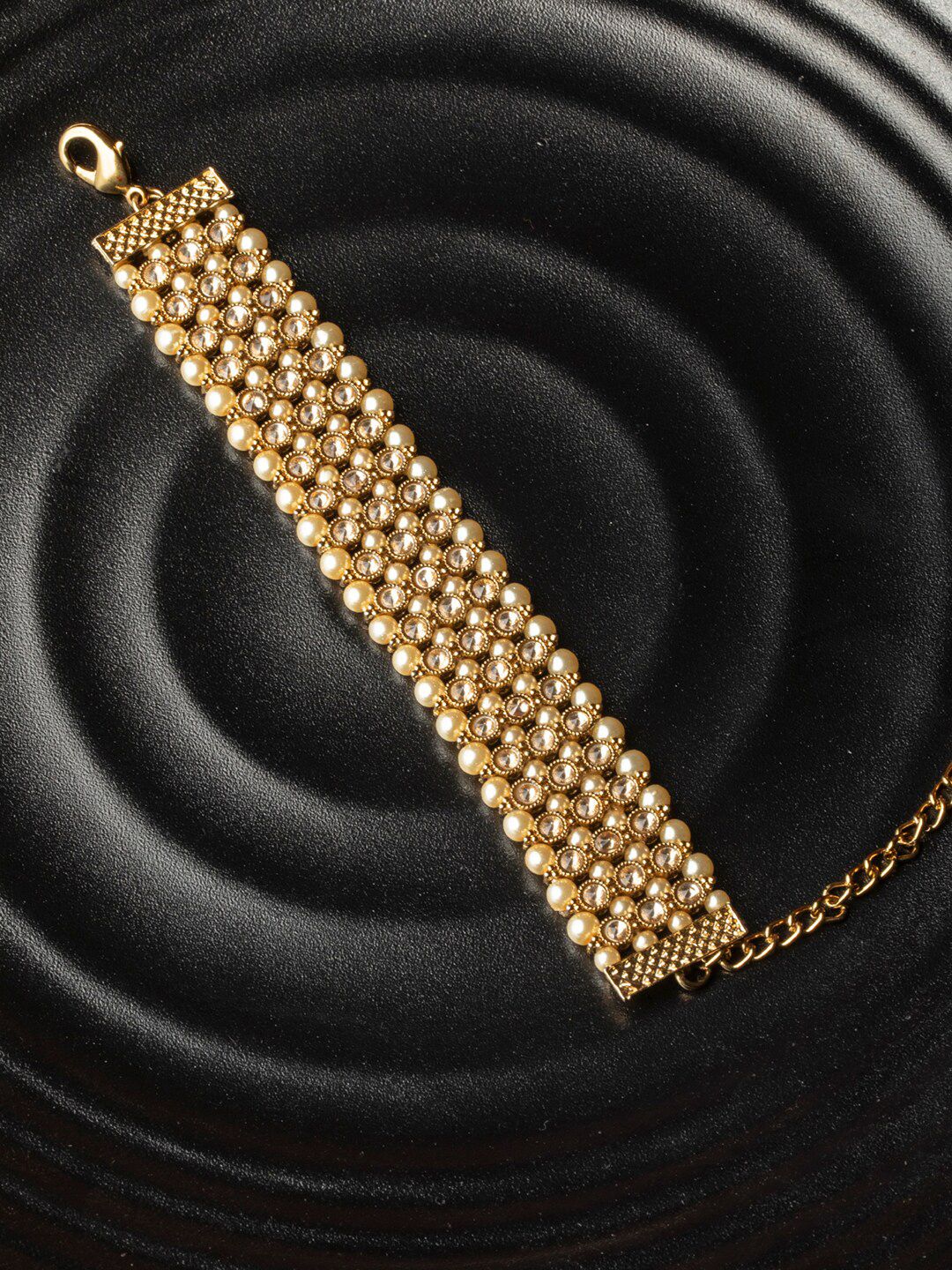 Priyaasi Women Gold-Toned & Plated Kundan-Beaded Wraparound Bracelet Price in India