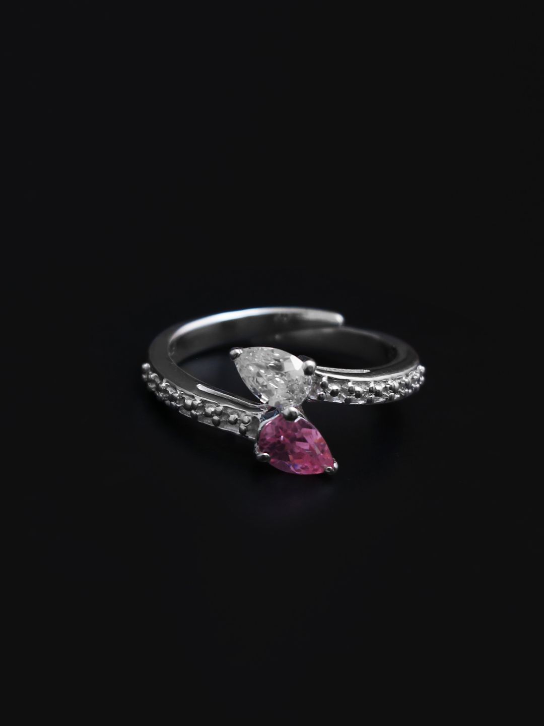 HIFLYER JEWELS Pink & Silver-Plated Sterling Silver Cubic Zirconia Adjustable Finger Ring Price in India