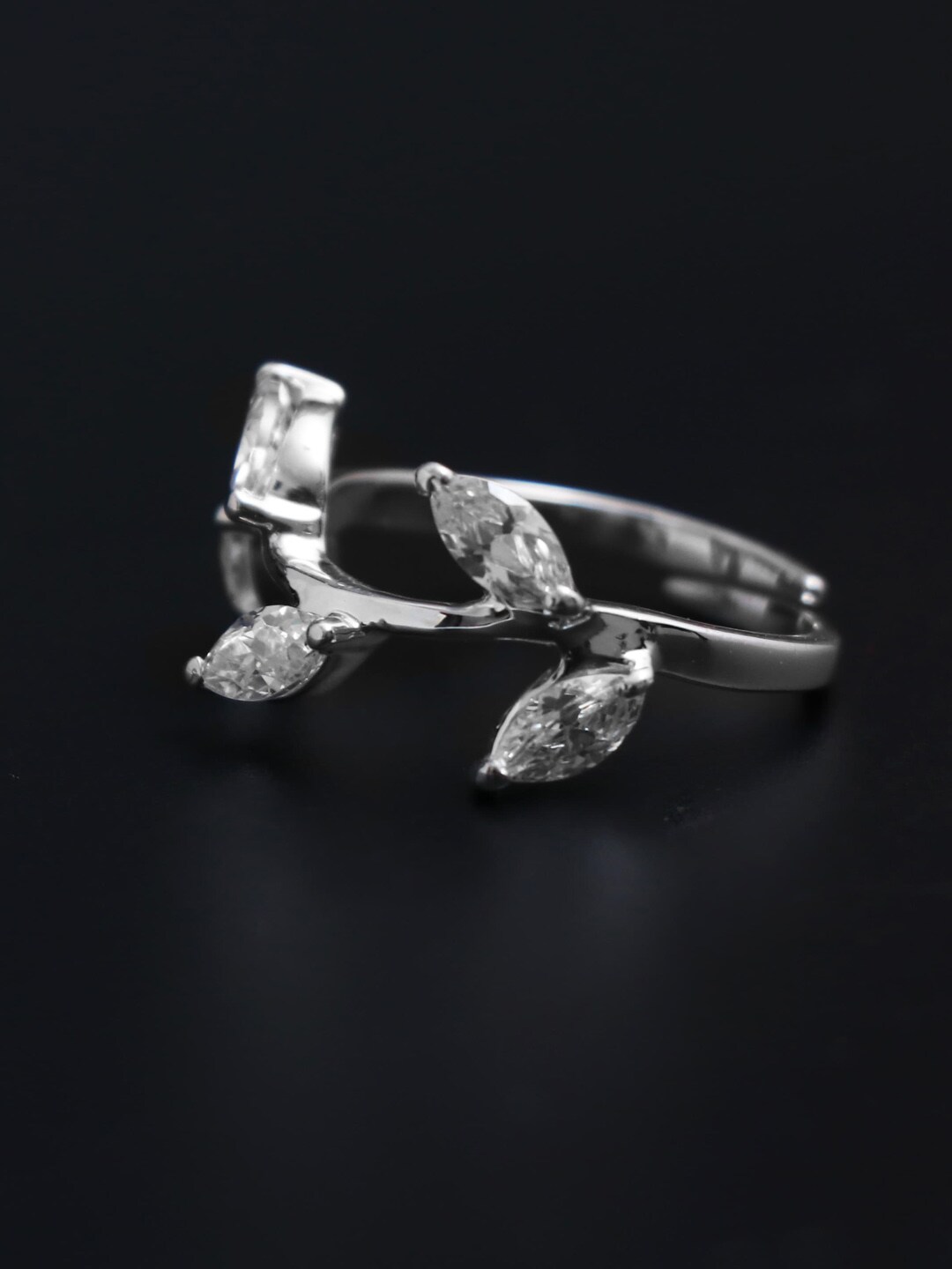 HIFLYER JEWELS White Sterling Silver Rhodium-Plated CZ Adjustable Finger Ring Price in India