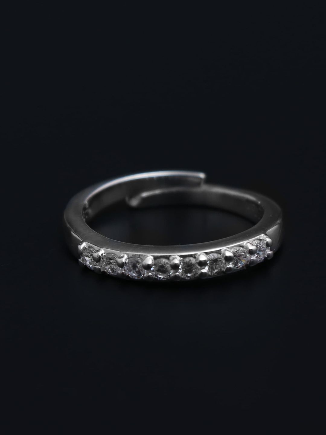 HIFLYER JEWELS White Sterling Silver Rhodium-Plated Studded Adjustable Finger Ring Price in India